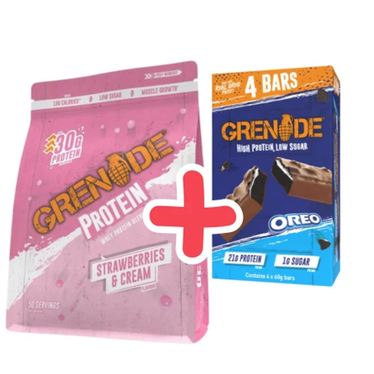 GRENADE Protein Powder 2kg Strawberries&Cream + ajándék GRENADE High Protein bar Oreo Pack 4x60 g