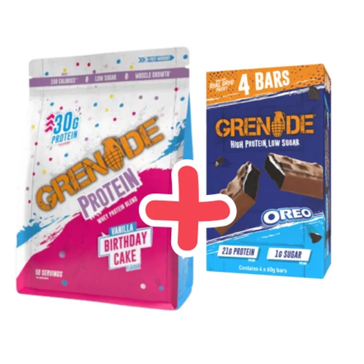 GRENADE Protein Powder 2kg Birthday Cake + ajándék GRENADE High Protein bar Oreo Pack 4x60 g