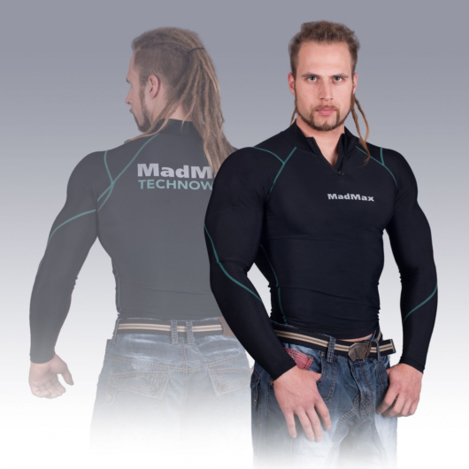 MADMAX Compression Long Sleeve Top with zip Green hosszú ujjú felső cipzárral - L