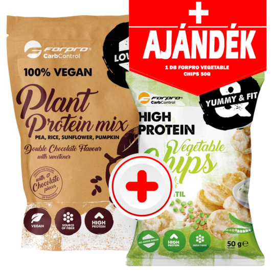 Forpro 100% Vegan Plant Protein Mix 510 g - Double Chocolate + AJÁNDÉK Vegetable Chips 50 g