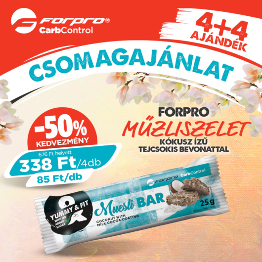 Forpro Muesli BAR Coconut with milk cocoa coating - 25g 4+4 csomagajánlat